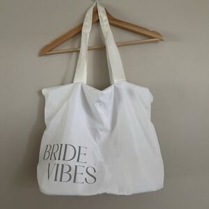 Miss to Mrs Honeymoon "Bride Vibes" White Satin Wedding Shoulder Bucket Tote Bag